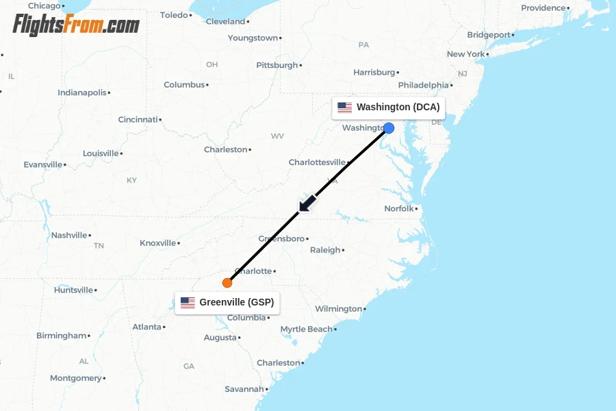 Flights from Washington to Greenville route map