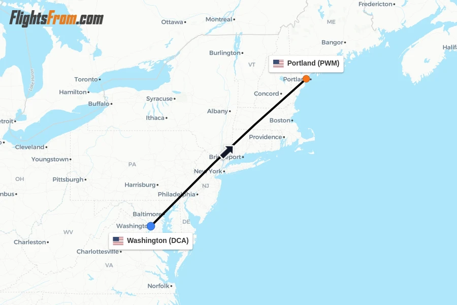 Flights from Washington to Portland route map