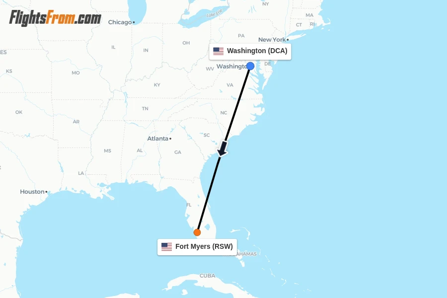 Flights from Washington to Fort Myers route map