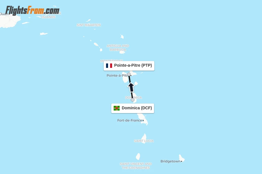 Flights from Dominica to Pointe-a-Pitre route map