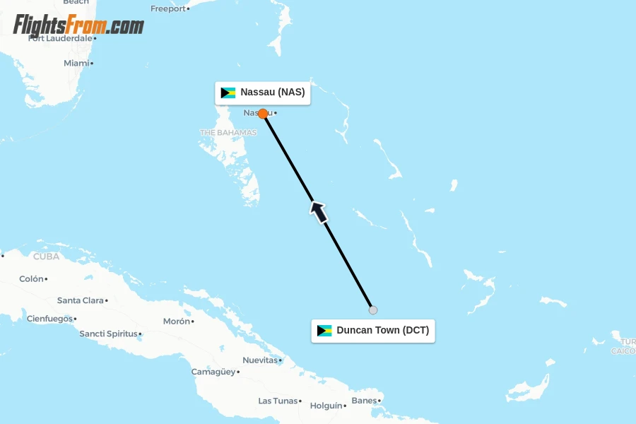 Flights from Duncan Town to Nassau route map