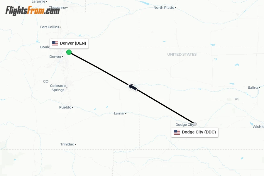 Flights from Dodge City to Denver route map
