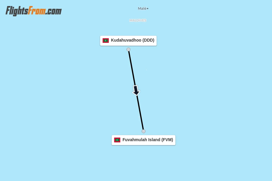 Flights from Kudahuvadhoo to Fuvahmulah Island route map
