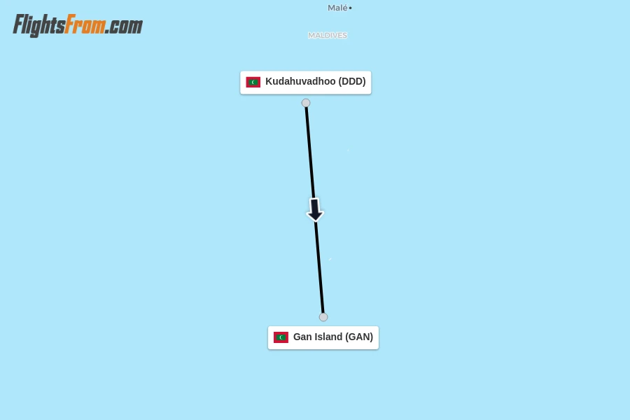 Flights from Kudahuvadhoo to Gan Island route map