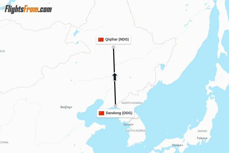 Flights from Dandong to Qiqihar route map