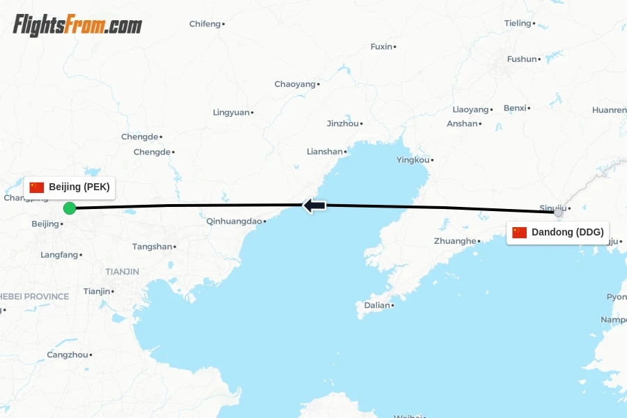 Flights from Dandong to Beijing route map