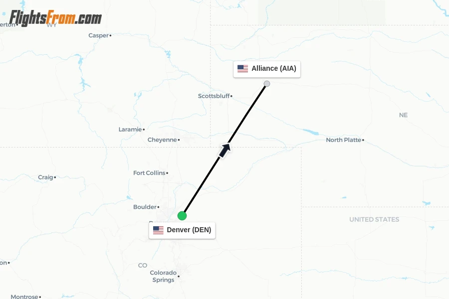 Flights from Denver to Alliance route map