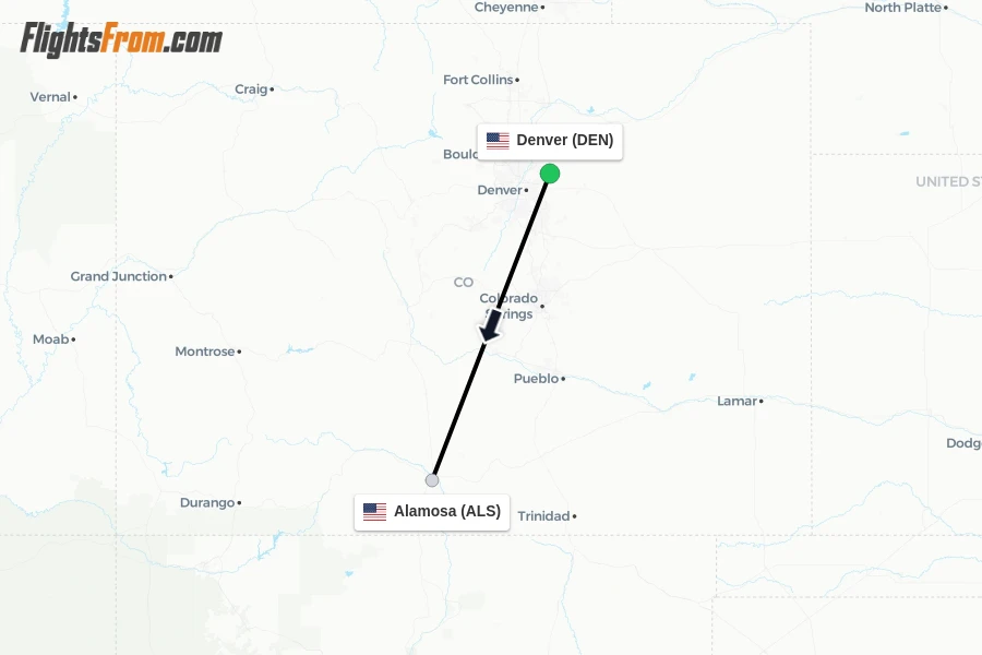 Flights from Denver to Alamosa route map