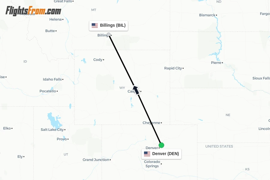 Flights from Denver to Billings route map