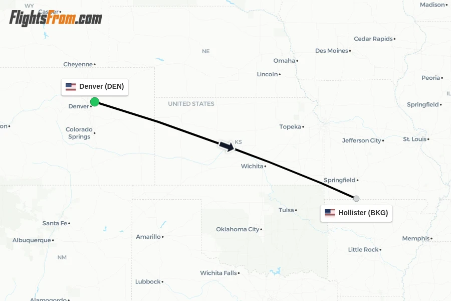 Flights from Denver to Hollister route map