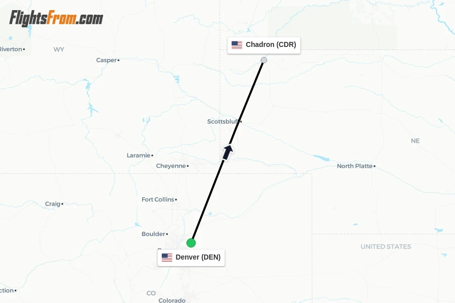 Flights from Denver to Chadron route map