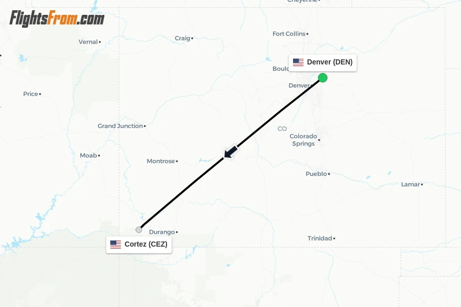 Flights from Denver to Cortez route map