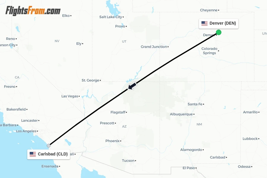 Flights from Denver to Carlsbad route map