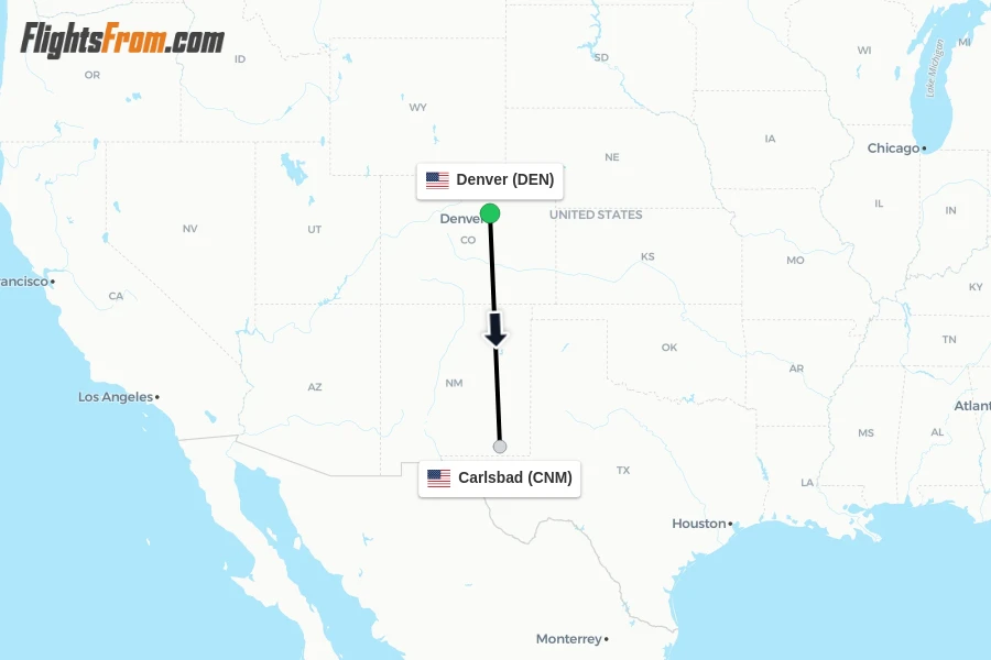 Flights from Denver to Carlsbad route map