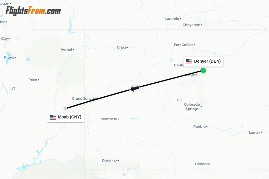 Flights from Denver to Moab route map