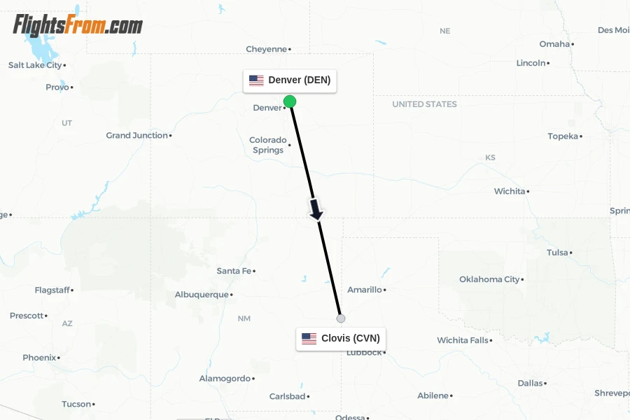 Flights from Denver to Clovis route map