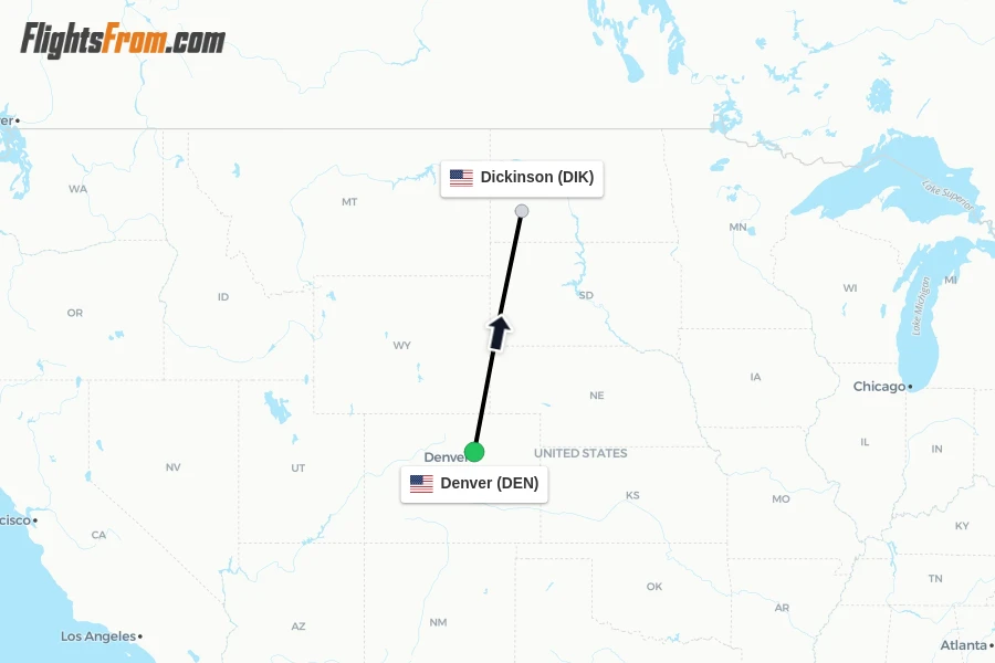 Flights from Denver to Dickinson route map