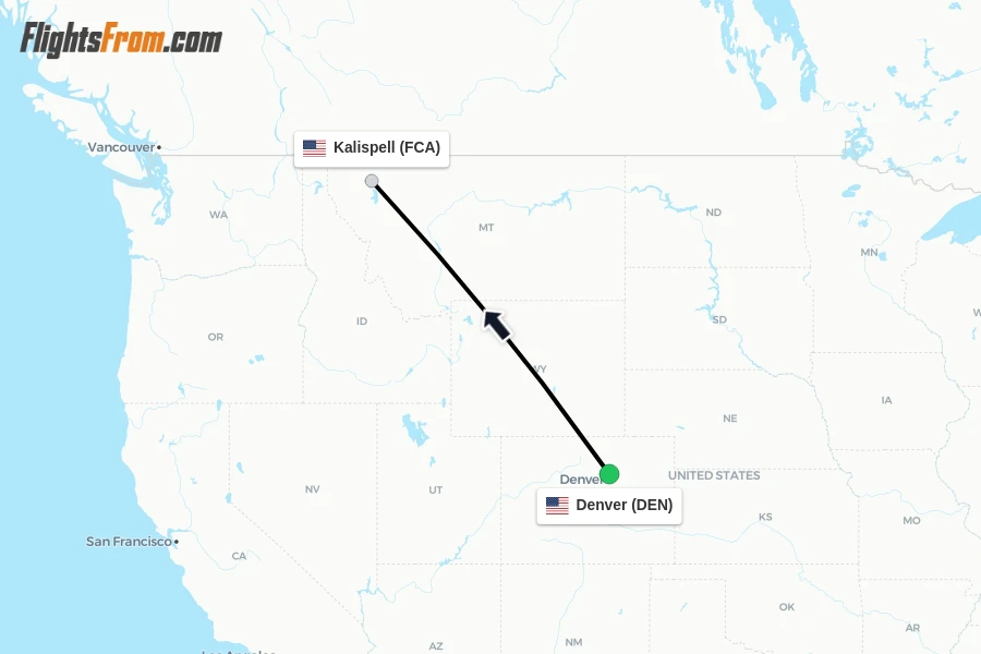 Flights from Denver to Kalispell route map