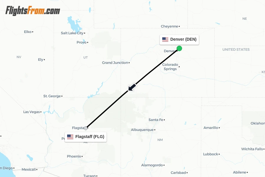 Flights from Denver to Flagstaff route map