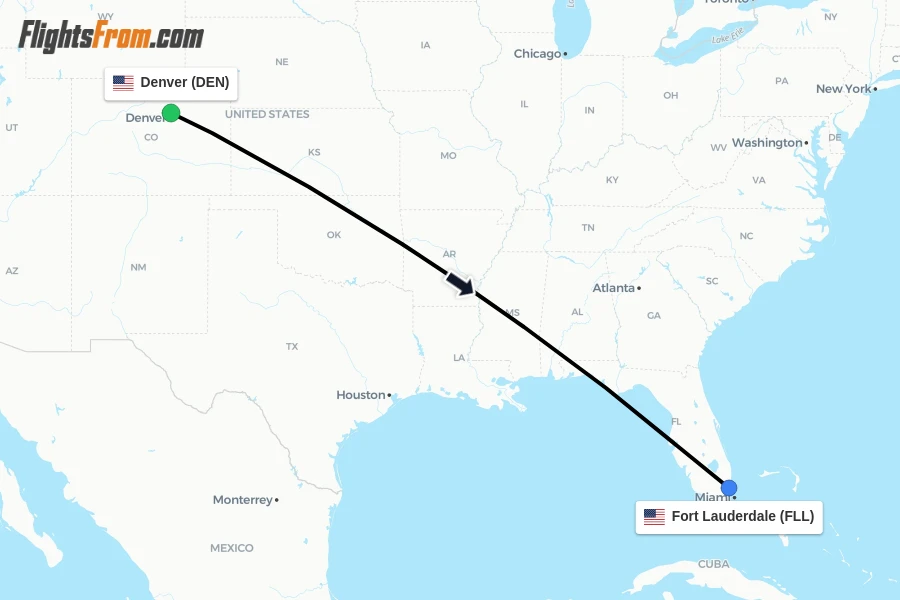 Flights from Denver to Fort Lauderdale route map