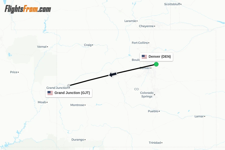 Flights from Denver to Grand Junction route map