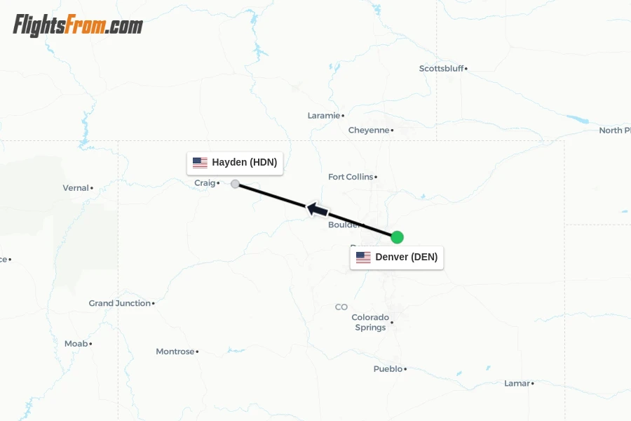 Flights from Denver to Hayden route map