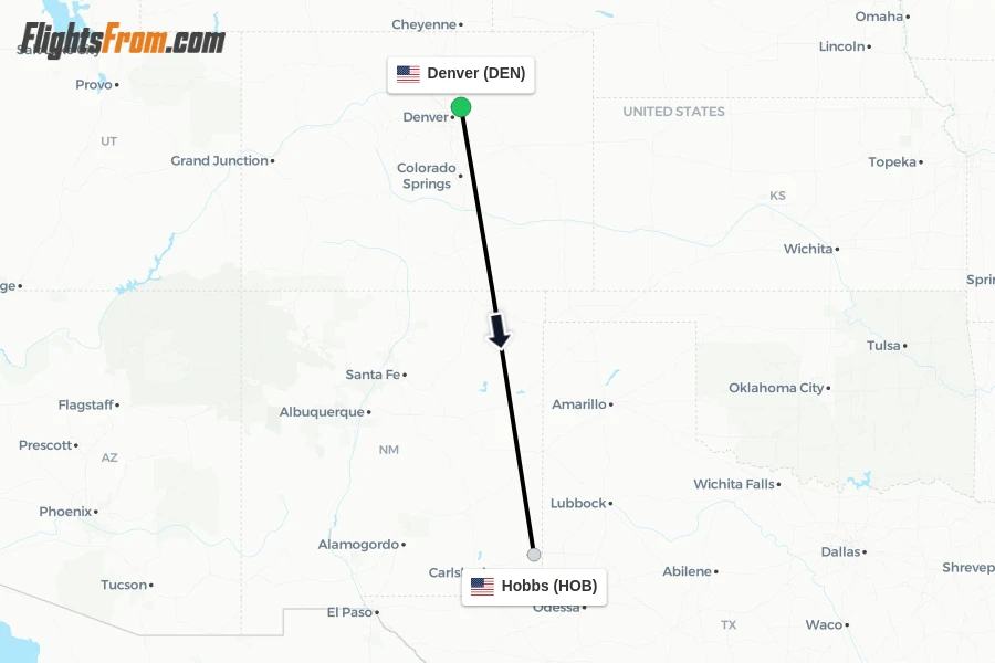 Flights from Denver to Hobbs route map