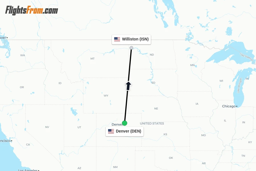 Flights from Denver to Williston route map