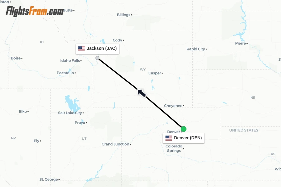 Flights from Denver to Jackson route map