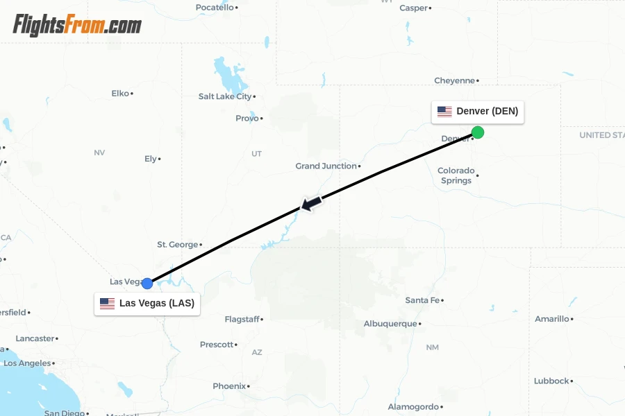 Flights from Denver to Las Vegas route map