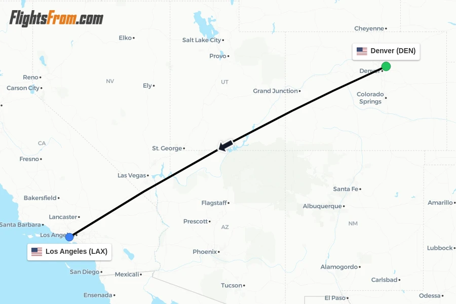 Flights from Denver to Los Angeles route map