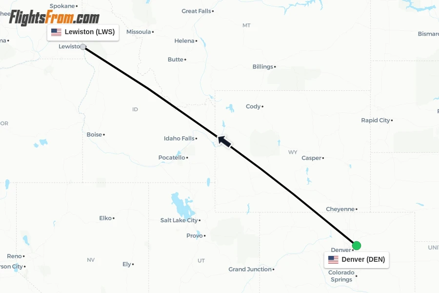 Flights from Denver to Lewiston route map