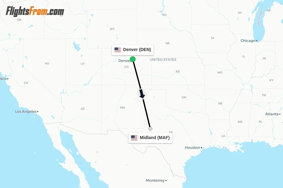 Flights from Denver to Midland route map