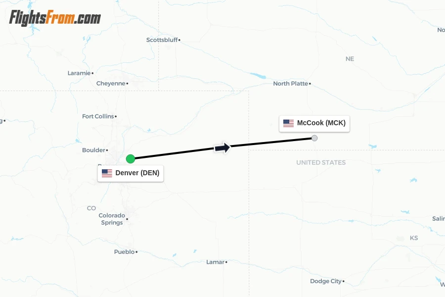 Flights from Denver to McCook route map