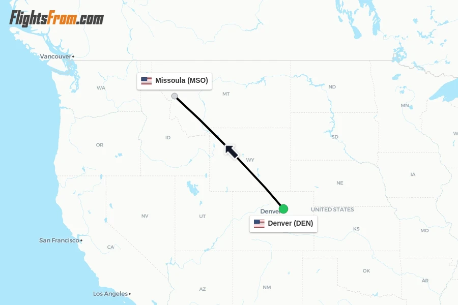 Flights from Denver to Missoula route map