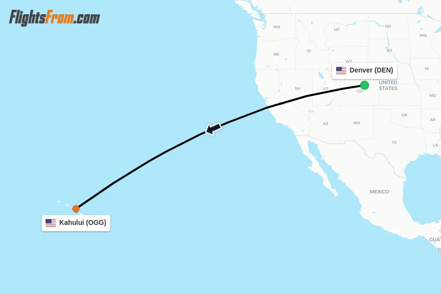 Flights from Denver to Kahului route map