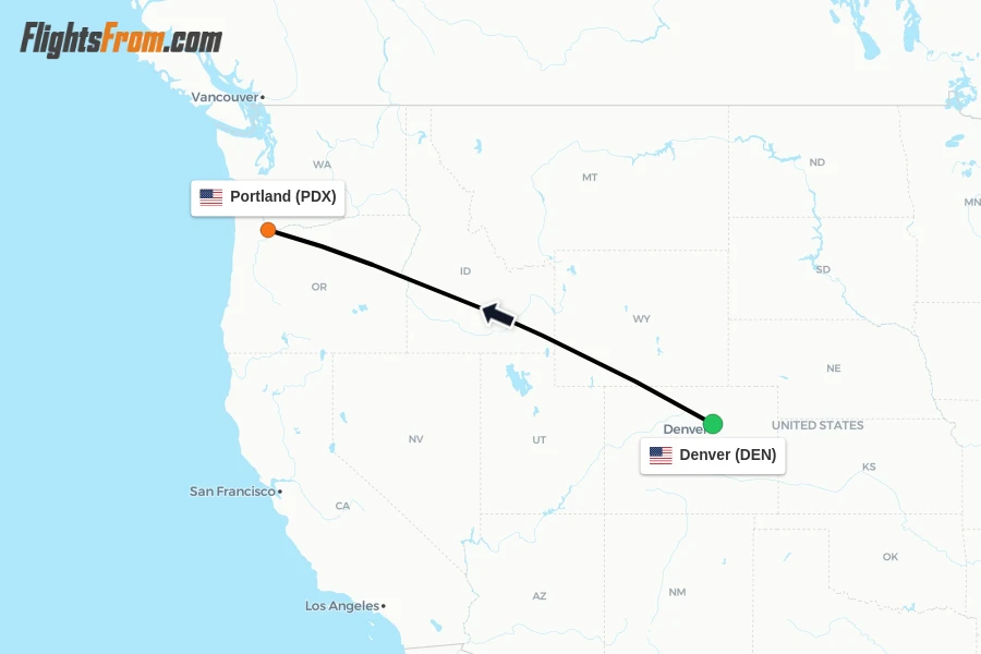 Flights from Denver to Portland route map