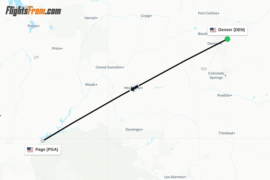 Flights from Denver to Page route map
