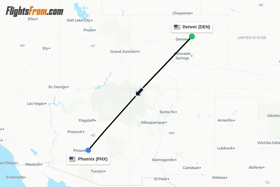 Flights from Denver to Phoenix route map