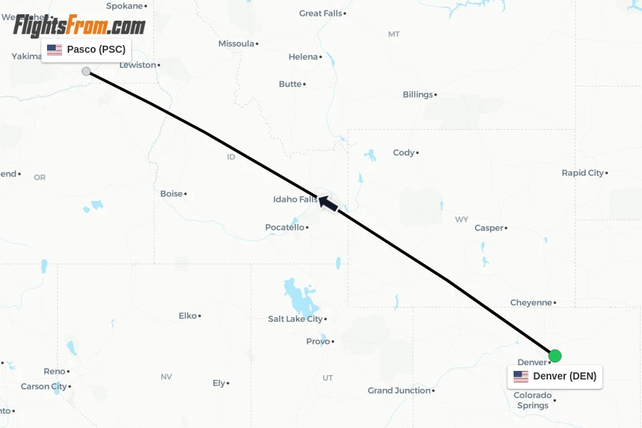 Flights from Denver to Pasco route map