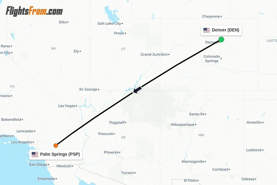 Flights from Denver to Palm Springs route map
