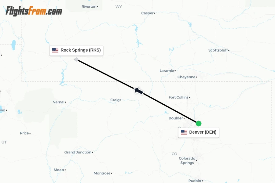 Flights from Denver to Rock Springs route map