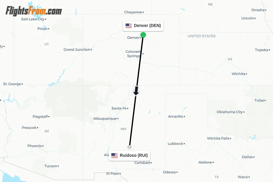 Flights from Denver to Ruidoso route map