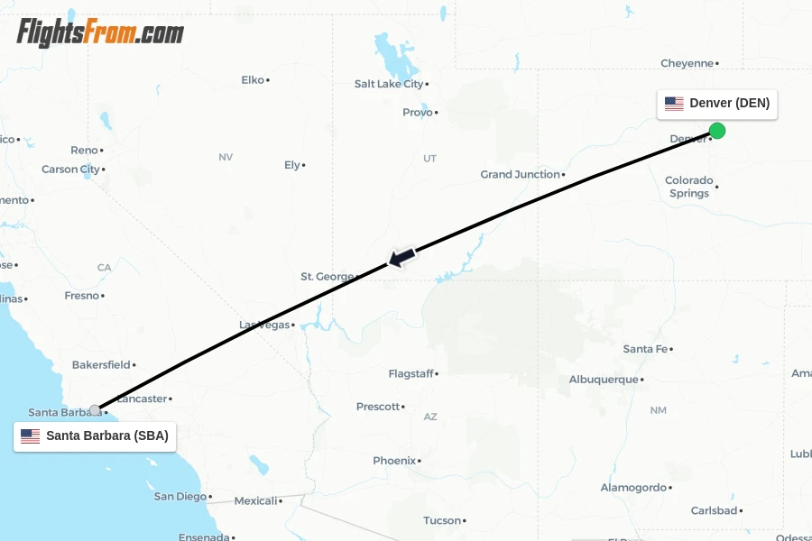 Flights from Denver to Santa Barbara route map