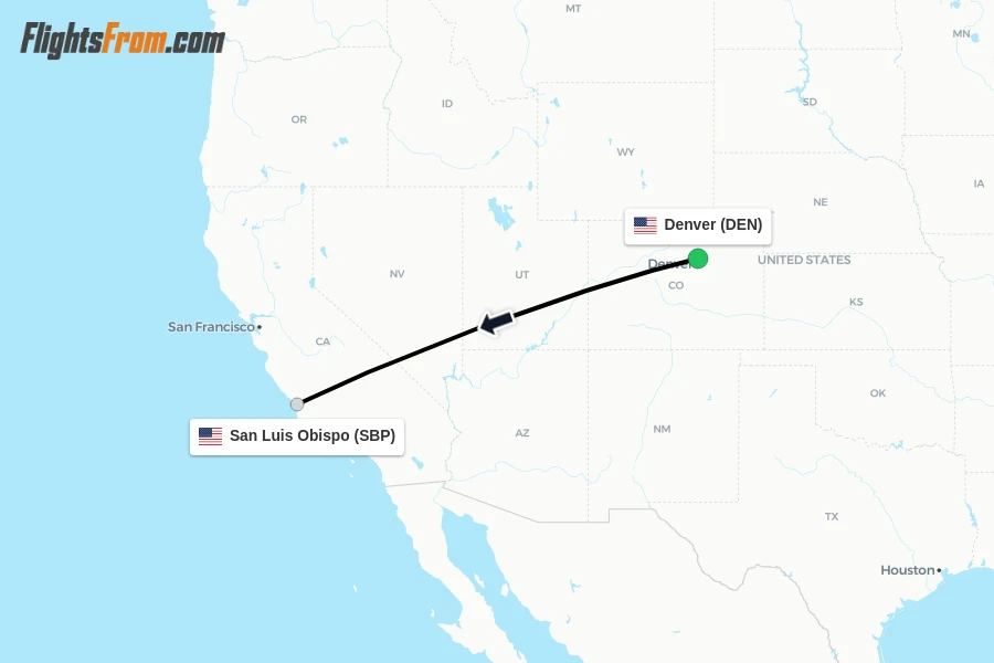 Flights from Denver to San Luis Obispo route map
