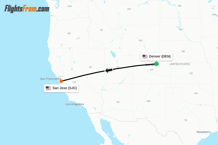 Flights from Denver to San Jose route map
