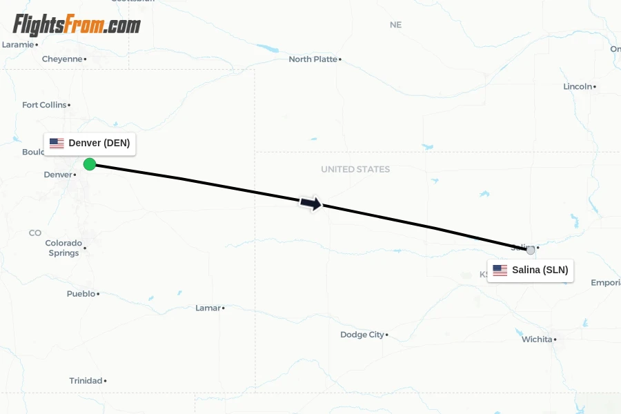 Flights from Denver to Salina route map