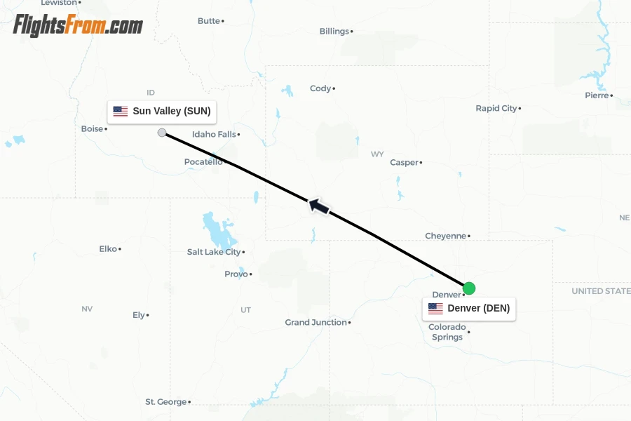 Flights from Denver to Sun Valley route map