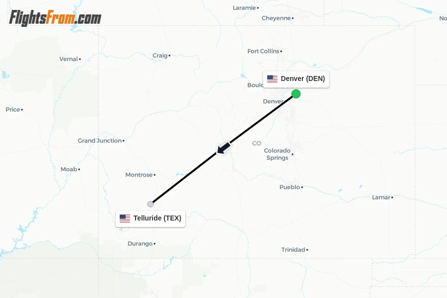 Flights from Denver to Telluride route map