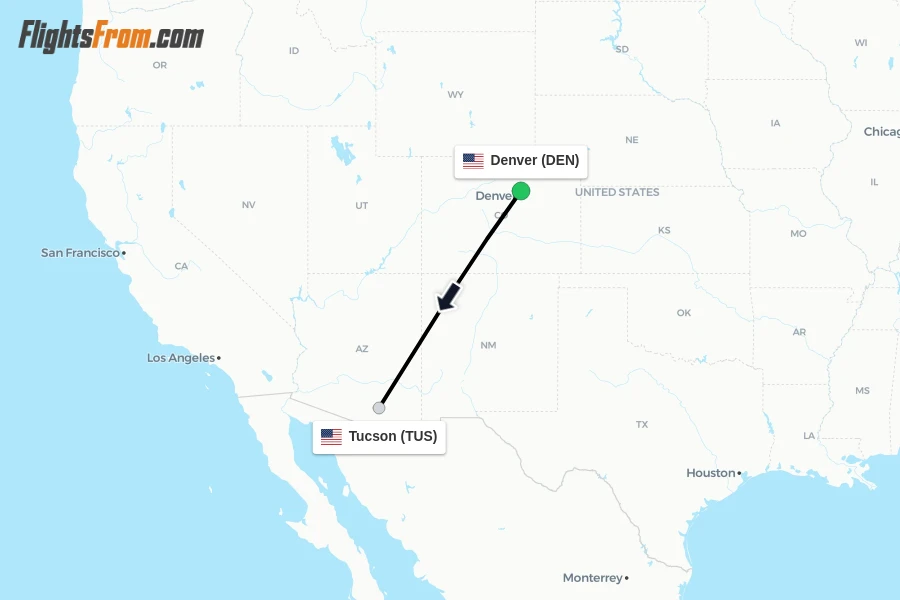 Flights from Denver to Tucson route map